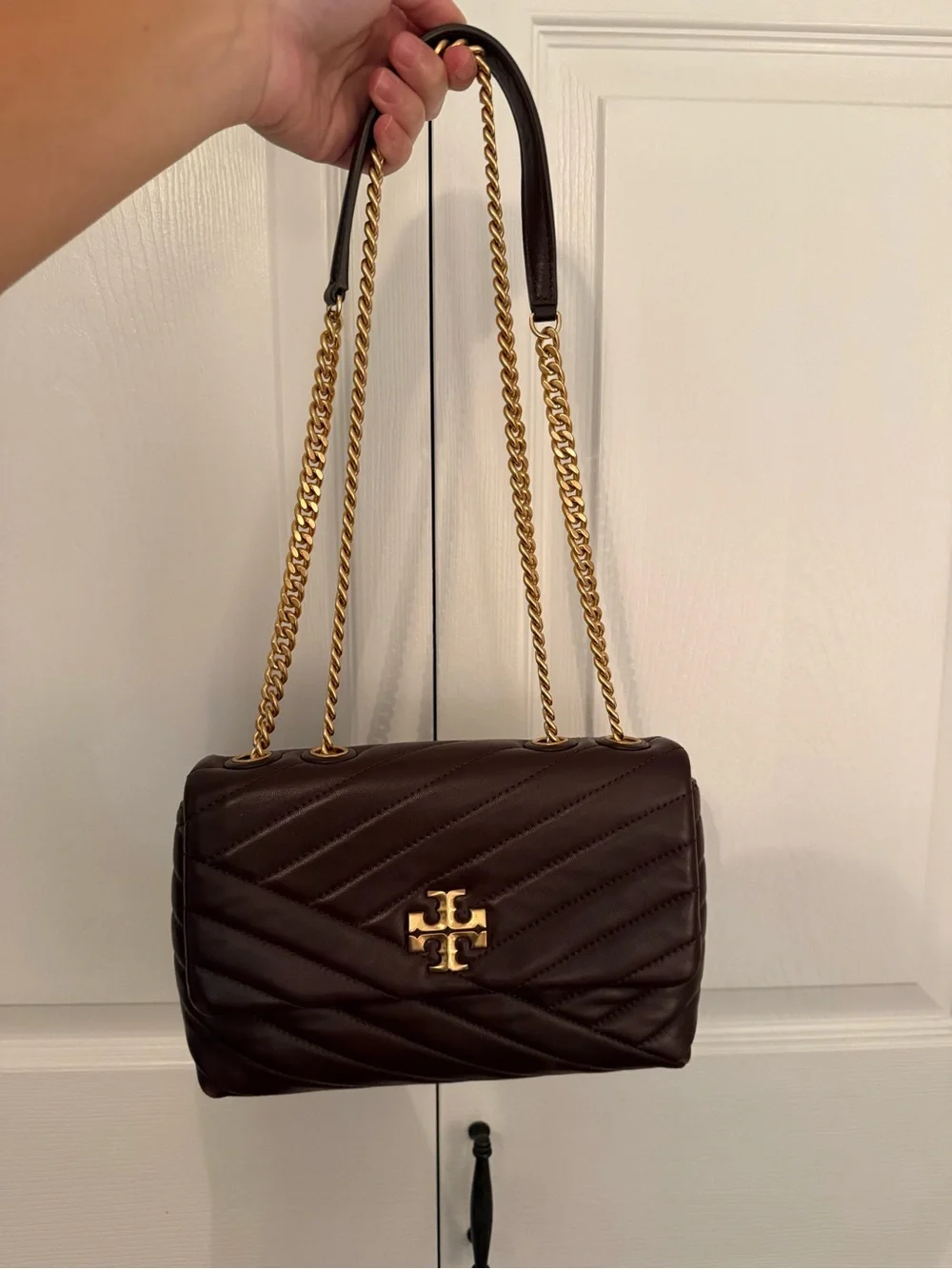 Tory Burch Quilted Leather Shoulder Bag in Dark Brown